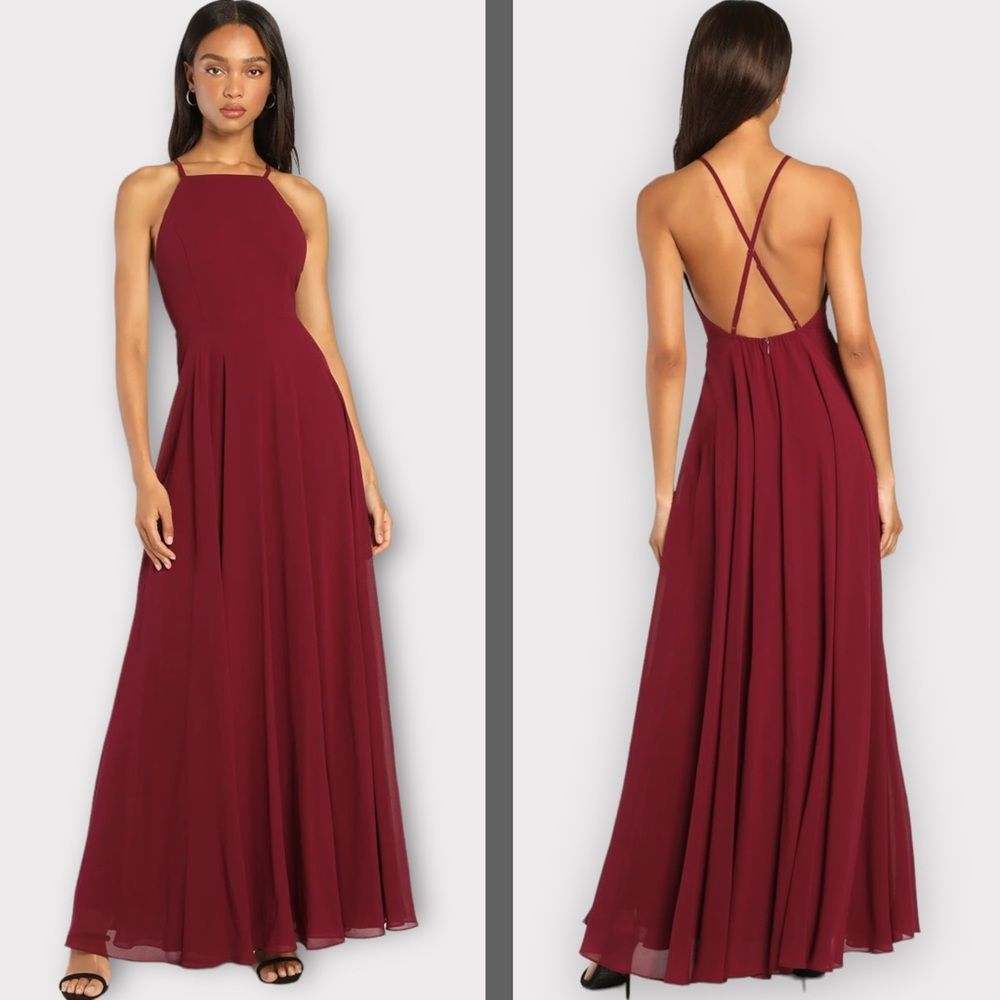 Lulu’s Mythical Kind of Love Plum Purple Maxi Dress M Medium Women’s Halter Zip